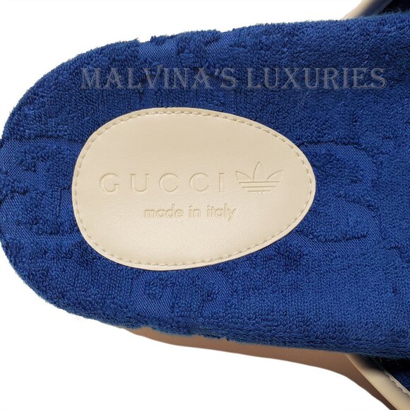 GUCCI MENS SHOES ADIDAS X GG BLUE COTTON SPONGE PLATFORM SANDAL SLIDE sz 9 9.5 - Picture 12 of 16
